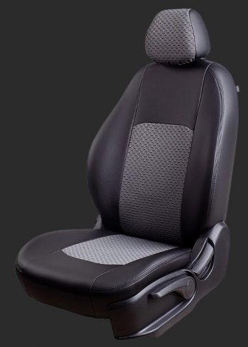 Чехлы для сидений Lord Autofashion Турин (экокожа/жаккард, спинка и сиденье 60/40+подлокотник, 3 Г-образных подголовника) Ford Focus 3 универсал дорестайлинг (2010-2015) (Черный, вставка жаккард Чёрный Тропик)