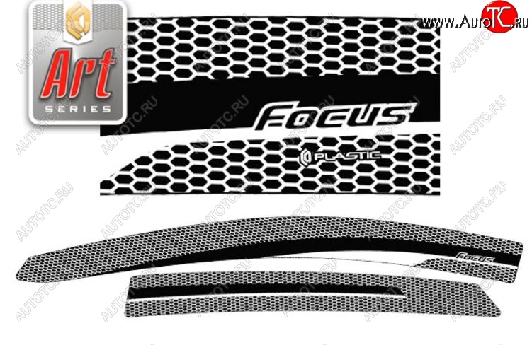 2 159 р. Дефлектора окон CA-Plastic Ford Focus 3 хэтчбэк рестайлинг (2014-2019) (Серия Art серебро, Без хром.молдинга)  с доставкой в г. Воронеж