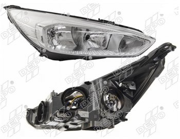 Правая фара (хром, с электрокорректором) DEPO Ford Focus 3 седан рестайлинг (2014-2019)