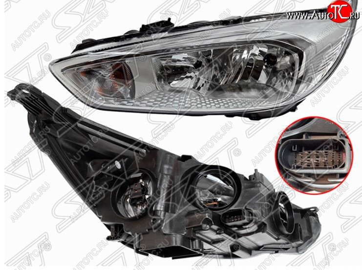5 399 р. Передняя левая фара SAT (хром, с электрокорректором) Ford Focus 3 седан рестайлинг (2014-2019)  с доставкой в г. Воронеж
