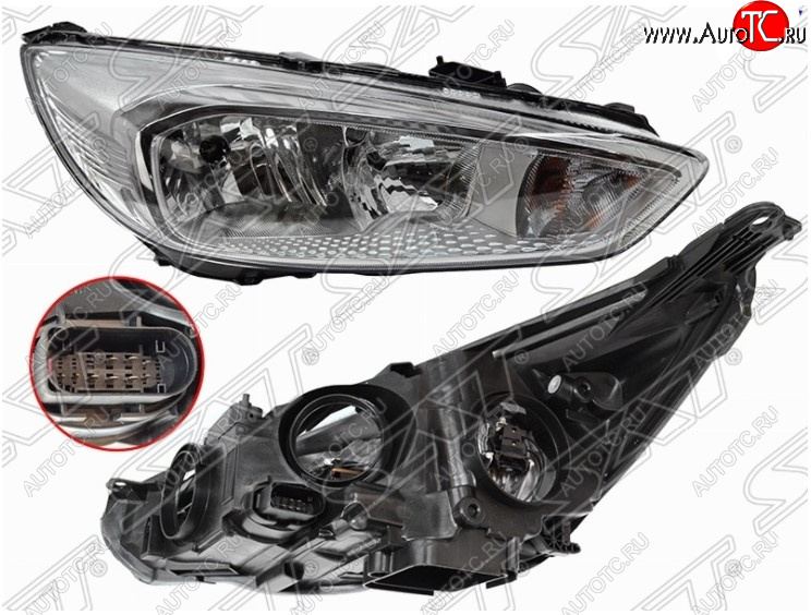 5 399 р. Передняя правая фара SAT (хром, с электрокорректором) Ford Focus 3 седан рестайлинг (2014-2019)  с доставкой в г. Воронеж
