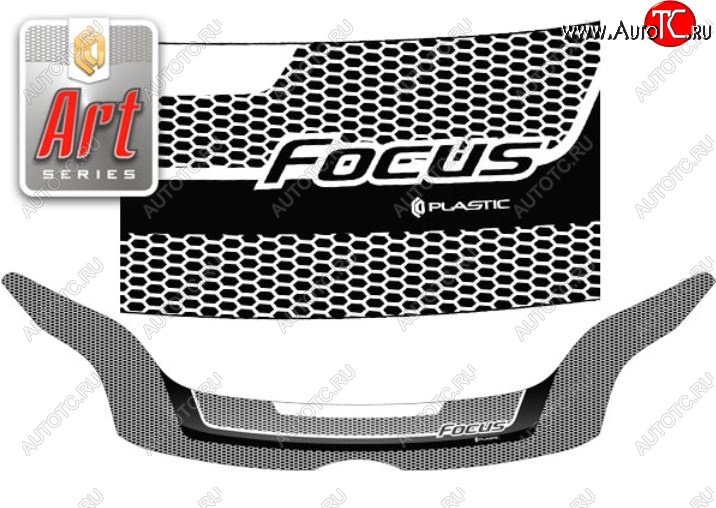 2 399 р. Дефлектор капота CA-Plastiс  Ford Focus  3 (2010-2015) хэтчбэк дорестайлинг (Серия Art графит)  с доставкой в г. Воронеж