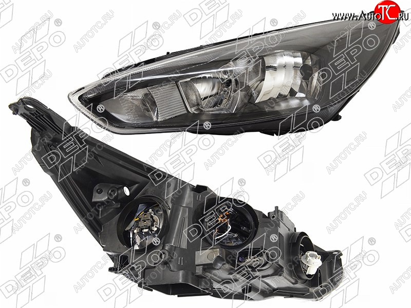 21 199 р. Левая фара DEPO (черная, диодная, с электрокорректором) Ford Focus 3 седан рестайлинг (2014-2019)  с доставкой в г. Воронеж