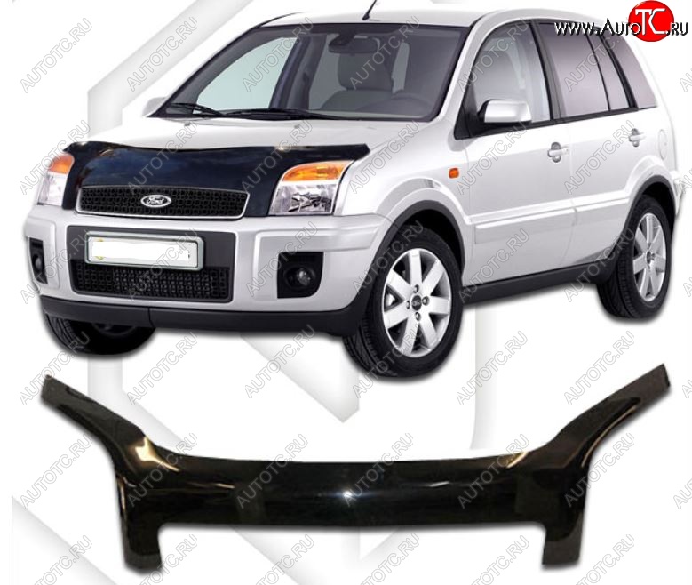 2 899 р. Дефлектор капота CA-Plastiс Exclusive  Ford Fusion  1 (2002-2012) хэтчбэк дорестайлинг,  рестайлинг, хэтчбэк (Classic черный, Без надписи)  с доставкой в г. Воронеж