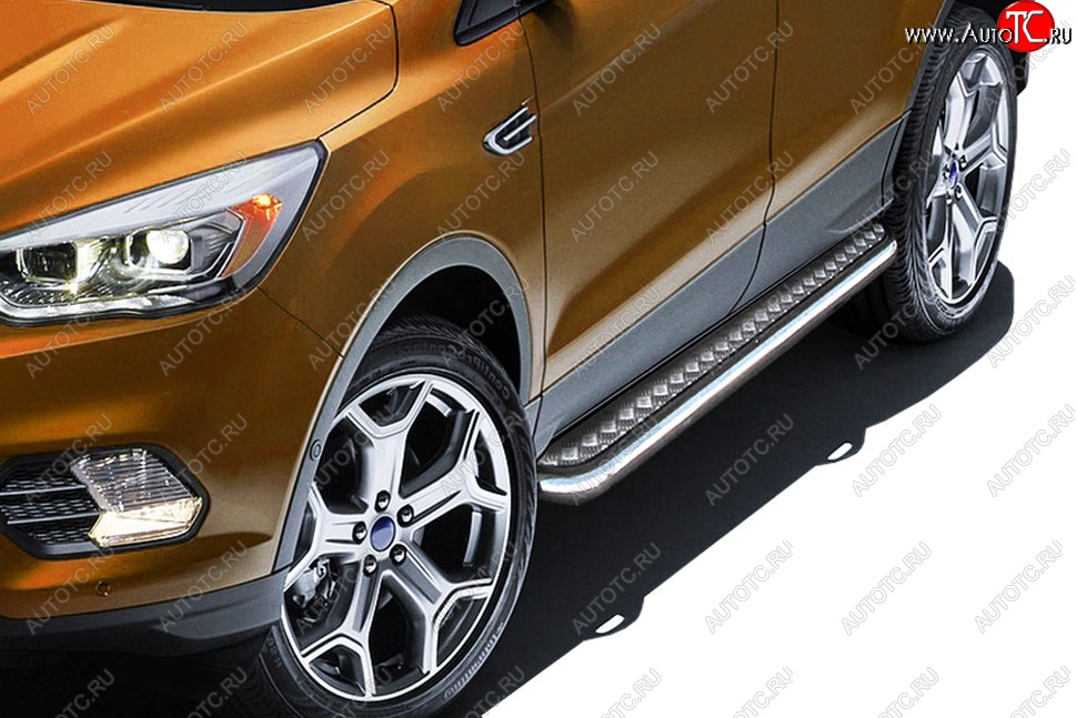 16 999 р. Защита порогов Slitkoff (d57, с листом) Ford Kuga 2 рестайлинг (2016-2019) (Нержавейка)  с доставкой в г. Воронеж