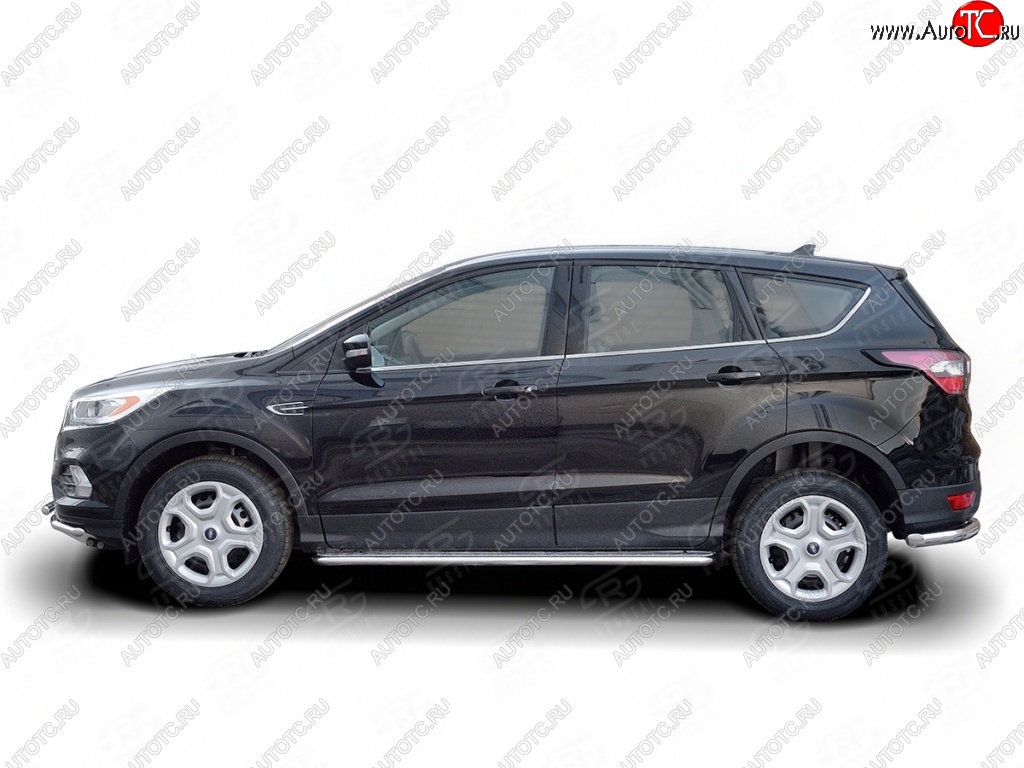 24 649 р. Порожки для ног (Ø42) SLITKOFF Ford Kuga 2 рестайлинг (2016-2019) (лист - алюминий, профиль - нержавейка)  с доставкой в г. Воронеж