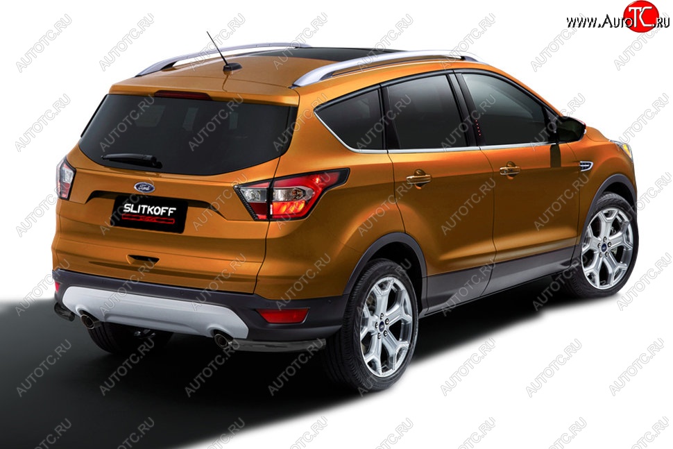 4 549 р. Защита заднего бампера Slitkoff (d57, уголки)  Ford Kuga  2 (2016-2019) рестайлинг (Сталь с полимерным покрытием. Цвет: чёрный)  с доставкой в г. Воронеж