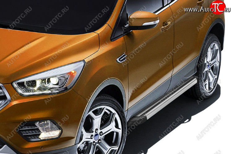 10 699 р. Пороги алюминиевые Slitkoff Ford Kuga 2 рестайлинг (2016-2019) (Luxe Silver)  с доставкой в г. Воронеж