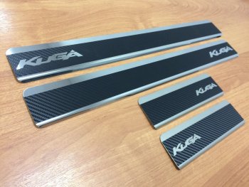 2 489 р. Накладки порожков салона INOX  Ford Kuga  2 (2013-2019) дорестайлинг, рестайлинг (нержавеющая сталь + карбон)  с доставкой в г. Воронеж. Увеличить фотографию 4