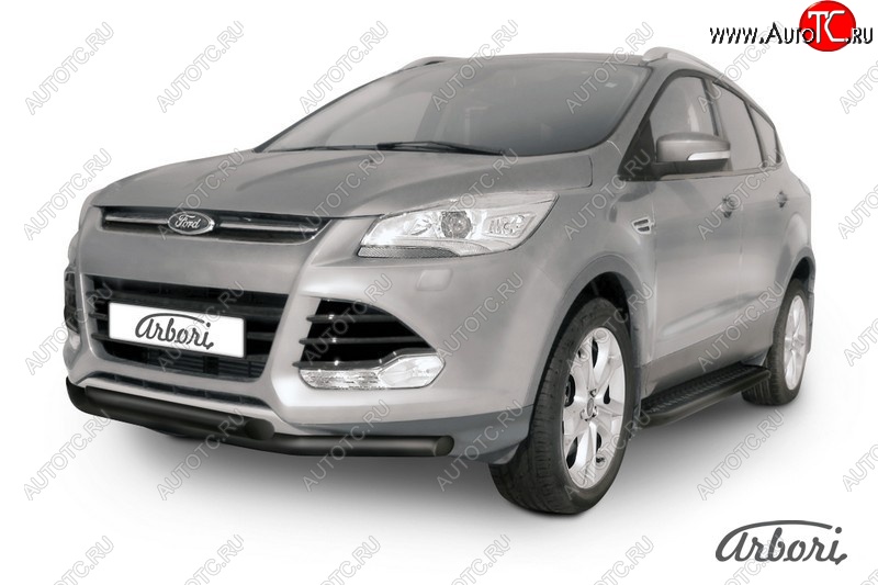 6 119 р. Защита переднего бампера Arbori (черная, 2 трубы d57 mm). Ford Kuga 2 дорестайлинг (2013-2016)  с доставкой в г. Воронеж