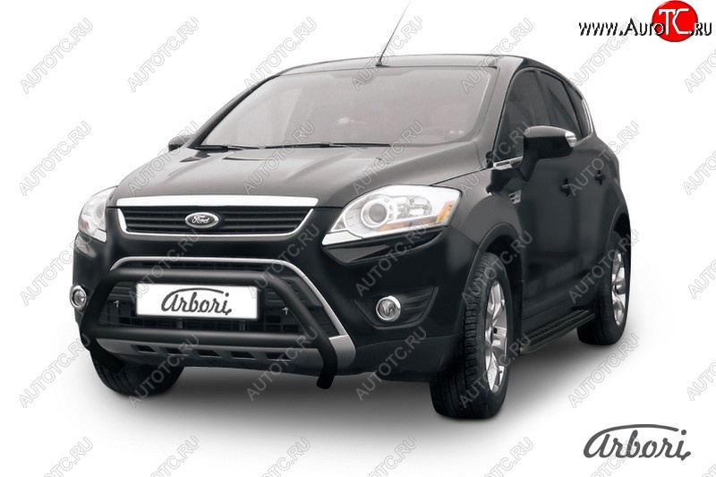 12 788 р. Защита переднего бампера Arbori (низкая с 1 перемычкой, черная, d57 mm)  Ford Kuga  1 (2008-2013)  с доставкой в г. Воронеж