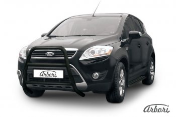 Защита переднего бампера Arbori (высокая с 2 перемычками, черная, d57 mm) Ford Kuga  1 (2008-2013)