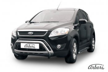 Защита переднего бампера Arbori (низкая, нержавейка, d57 mm) Ford Kuga  1 (2008-2013)
