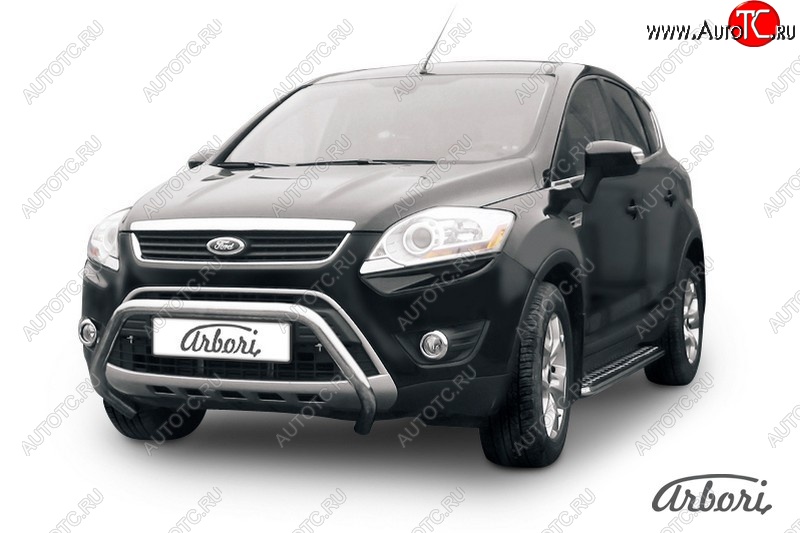 22 139 р. Защита переднего бампера Arbori (низкая, нержавейка, d57 mm)  Ford Kuga  1 (2008-2013)  с доставкой в г. Воронеж