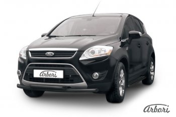 Защита переднего бампера Arbori (черная, 2 трубы d57 и 57 mm) Ford Kuga  1 (2008-2013)