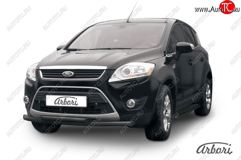 1 349 р. Защита переднего бампера Arbori (черная, 2 трубы d57 и 57 mm)  Ford Kuga  1 (2008-2013)  с доставкой в г. Воронеж