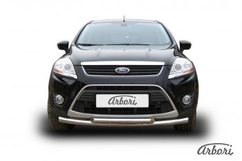 Защита переднего бампера Arbori (нержавейка, 2 трубы d57 и 57 mm) Ford Kuga  1 (2008-2013)
