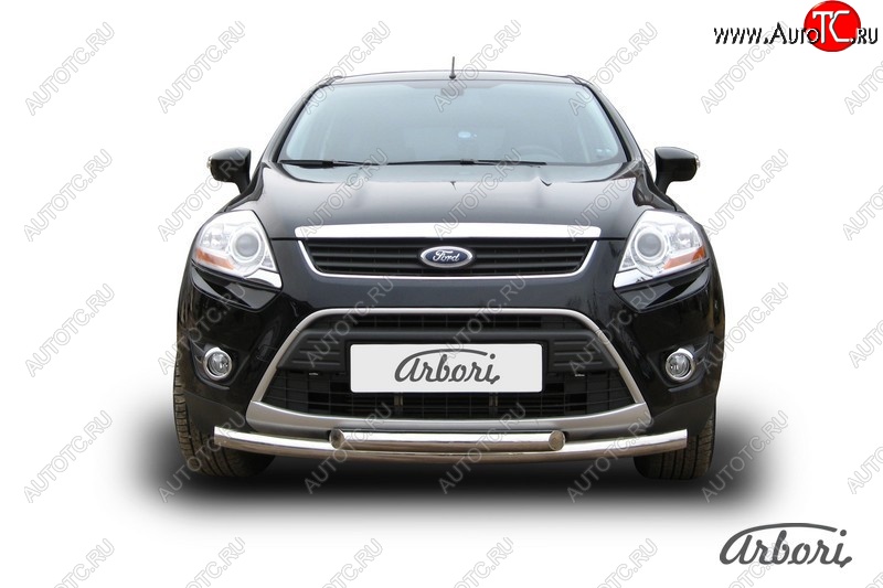 15 119 р. Защита переднего бампера Arbori (нержавейка, 2 трубы d57 и 57 mm)  Ford Kuga  1 (2008-2013)  с доставкой в г. Воронеж