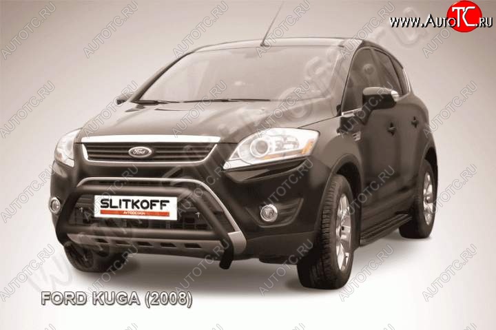 16 899 р. Кенгурятник d57 Slitkoff (низкий с перемычкой)  Ford Kuga  1 (2008-2013) (Цвет: серебристый)  с доставкой в г. Воронеж