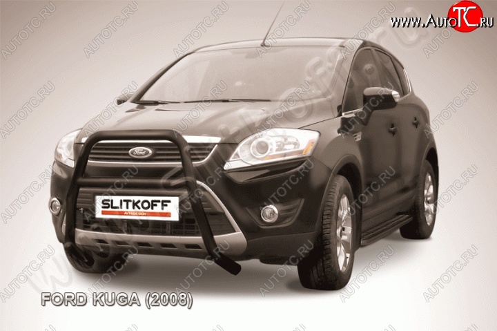 16 899 р. Кенгурятник d57 Slitkoff (высокий, с перемычкой)  Ford Kuga  1 (2008-2013) (Цвет: серебристый)  с доставкой в г. Воронеж