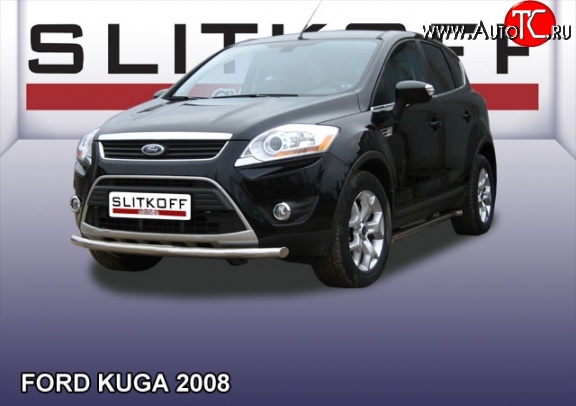 9 999 р. Одинарная защита переднего бампера из трубы диаметром 57 мм Slitkoff  Ford Kuga  1 (2008-2013) (Нержавейка, Полированная)  с доставкой в г. Воронеж