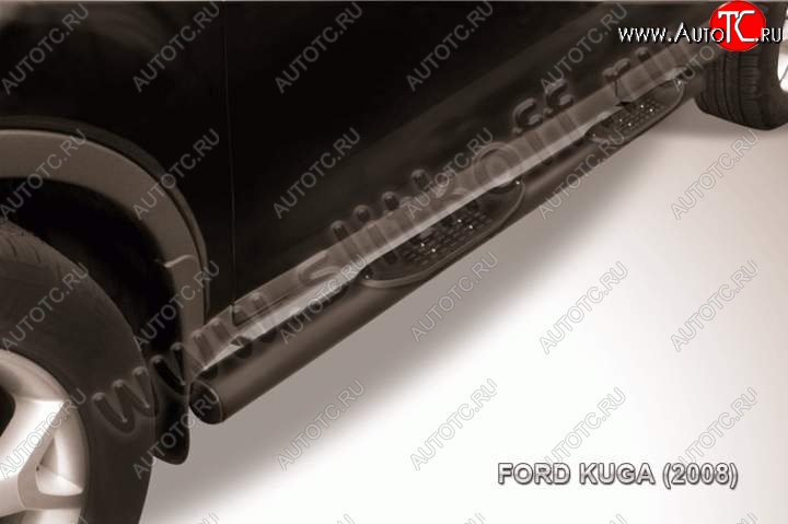 12 399 р. Защита порогов d76 Slitkoff (труба, с поступями)  Ford Kuga  1 (2008-2013) (Цвет: серебристый)  с доставкой в г. Воронеж