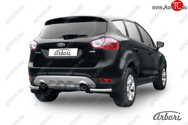 6 389 р. Защита заднего бампера Arbori (уголки, нержавейка, 1 труба d57 mm).  Ford Kuga  1 (2008-2013)  с доставкой в г. Воронеж