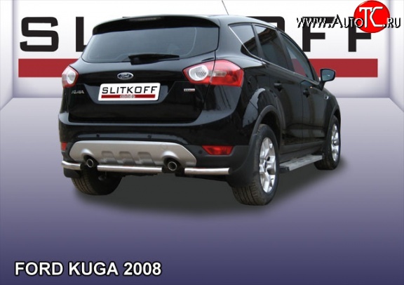 6 499 р. Защита заднего бампера из короткой трубы диаметром 57 мм Slitkoff  Ford Kuga  1 (2008-2013) (Нержавейка, Полированная)  с доставкой в г. Воронеж