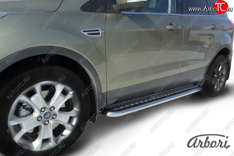 30 749 р. Защита штатных порогов с листом Arbori (нержавейка, алюминий, d57)  Ford Kuga  2 (2013-2016) дорестайлинг  с доставкой в г. Воронеж
