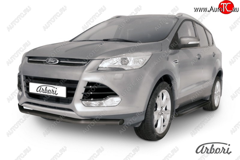 7 019 р. Защита переднего бампера Arbori (черная, 1 труба d57 mm). Ford Kuga 2 дорестайлинг (2013-2016)  с доставкой в г. Воронеж