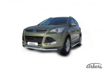 20 799 р. Защита переднего бампера Arbori (нержавейка, 2 трубы d57 и 57 mm)  Ford Kuga  2 (2013-2016) дорестайлинг  с доставкой в г. Воронеж. Увеличить фотографию 2