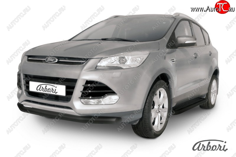 7 019 р. Защита переднего бампера Arbori (черная, 1 труба d76 mm). Ford Kuga 2 дорестайлинг (2013-2016)  с доставкой в г. Воронеж