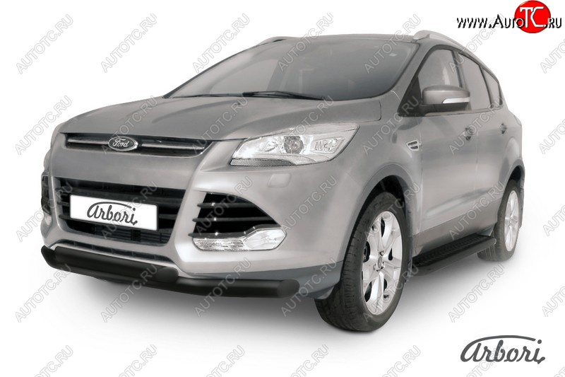 8 369 р. Защита переднего бампера Arbori (черная, 2 трубы d76 и 57 mm) Ford Kuga 2 дорестайлинг (2013-2016)  с доставкой в г. Воронеж