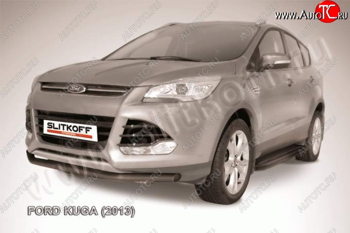 6 899 р. Защита переднего бампера Slitkoff (труба d57)  Ford Kuga  2 (2013-2016) дорестайлинг (Цвет: серебристый)  с доставкой в г. Воронеж