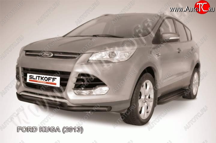 8 199 р. Защита переднего бампера Slitkoff (труба d57/d57)  Ford Kuga  2 (2013-2016) дорестайлинг (Цвет: серебристый)  с доставкой в г. Воронеж