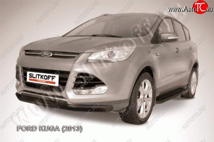 11 299 р. Защита переднего бампера Slitkoff (труба d76/d57)  Ford Kuga  2 (2013-2016) дорестайлинг (Цвет: серебристый)  с доставкой в г. Воронеж