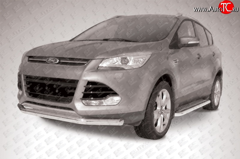 13 499 р. Одинарная защита переднего бампера диаметром 76 мм Slitkoff Ford Kuga 2 дорестайлинг (2013-2016) (Нержавейка, Полированная)  с доставкой в г. Воронеж