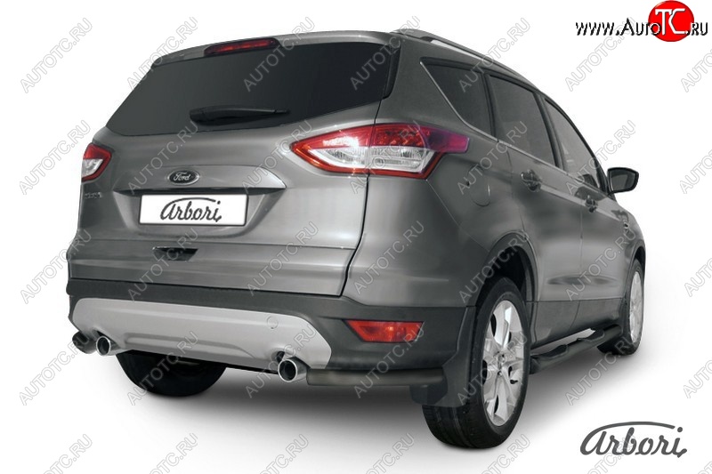 5 399 р. Защита заднего бампера Arbori (уголки, черная, 1 труба d57 mm). Ford Kuga 2 дорестайлинг (2013-2016)  с доставкой в г. Воронеж