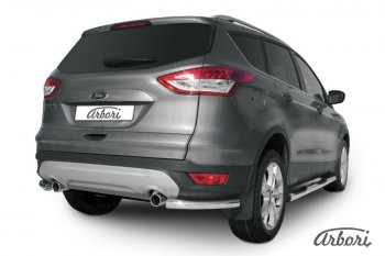 6 389 р. Защита заднего бампера Arbori (уголки, нержавейка, 1 труба d57 mm). Ford Kuga 2 дорестайлинг (2013-2016)  с доставкой в г. Воронеж. Увеличить фотографию 1