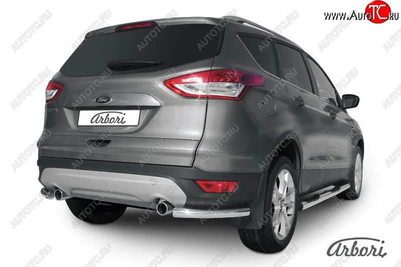 6 389 р. Защита заднего бампера Arbori (уголки, нержавейка, 1 труба d57 mm). Ford Kuga 2 дорестайлинг (2013-2016)  с доставкой в г. Воронеж