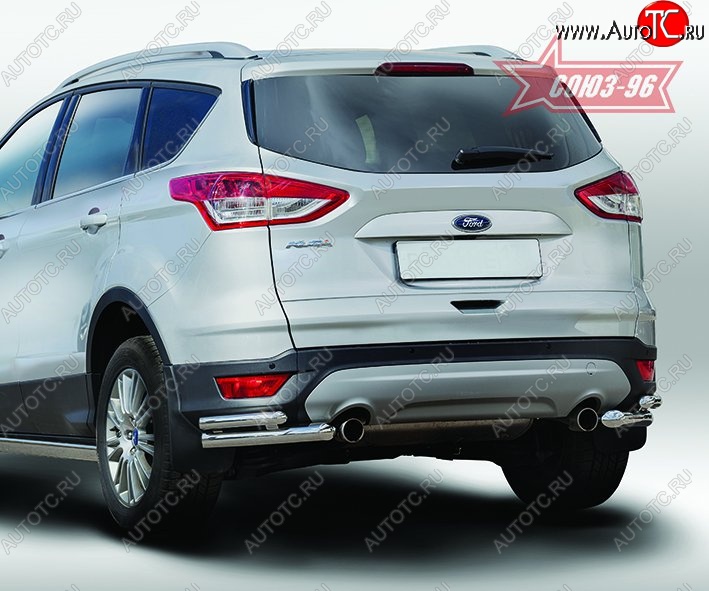 11 204 р. Защита заднего бампера из двойных боковых уголков Souz-96 (d60/42)  Ford Kuga  2 (2013-2016) дорестайлинг  с доставкой в г. Воронеж