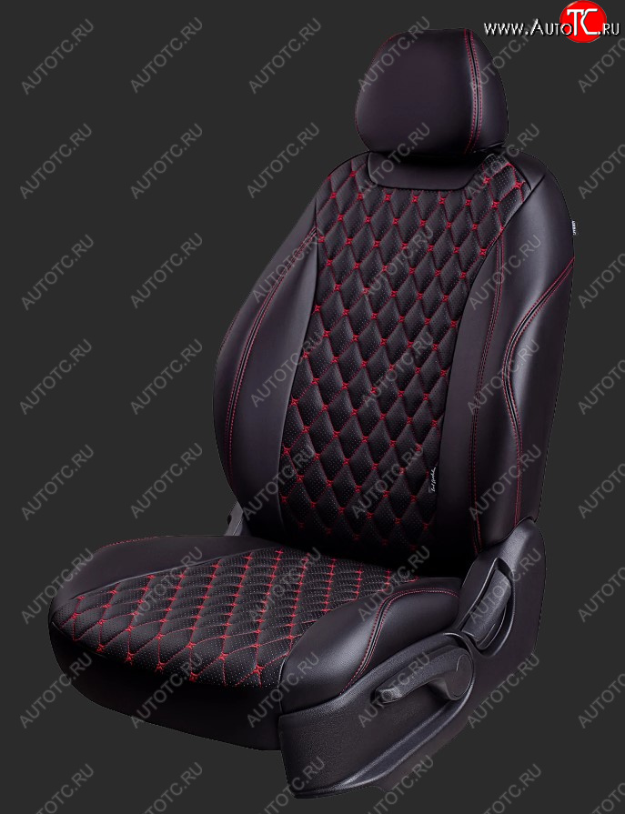 13 949 р. Чехлы для сидений Lord Autofashion Байрон (экокожа, спинка и сиденье 60/40+подлокотник, 3 Г-образных подголовника) Ford Mondeo Mk4,BD рестайлинг, седан (2010-2014) (Черный, вставка черная, строчка красная)  с доставкой в г. Воронеж