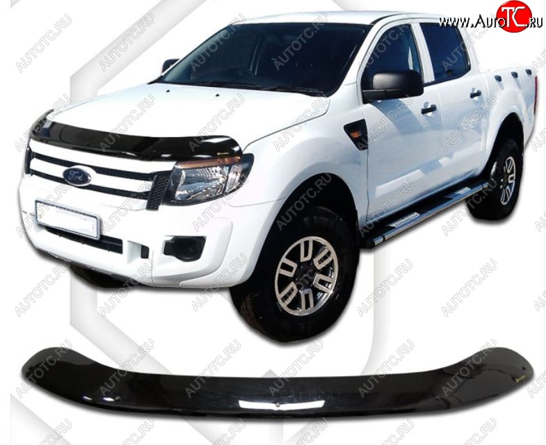 2 199 р. Дефлектор капота CA-Plastic  Ford Ranger  DoubleCab (2011-2016) дорестайлинг (Classic черный, Без надписи)  с доставкой в г. Воронеж
