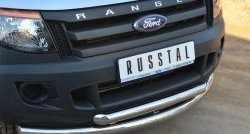 24 499 р. Защита переднего бампера (2 трубыØ76 и 63 мм, нержавейка) SLITKOFF Ford Ranger DoubleCab дорестайлинг (2011-2016)  с доставкой в г. Воронеж. Увеличить фотографию 2