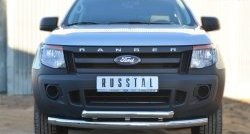 Защита переднего бампера (2 трубыØ76 и 63 мм, нержавейка) SLITKOFF Ford Ranger DoubleCab дорестайлинг (2011-2016)