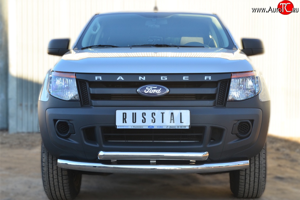 24 499 р. Защита переднего бампера (2 трубыØ76 и 63 мм, нержавейка) SLITKOFF Ford Ranger DoubleCab дорестайлинг (2011-2016)  с доставкой в г. Воронеж