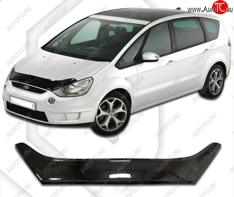 2 079 р. Дефлектор капота CA-Plastic  Ford S-Max  1 (2006-2010) дорестайлинг (Classic черный, Без надписи)  с доставкой в г. Воронеж