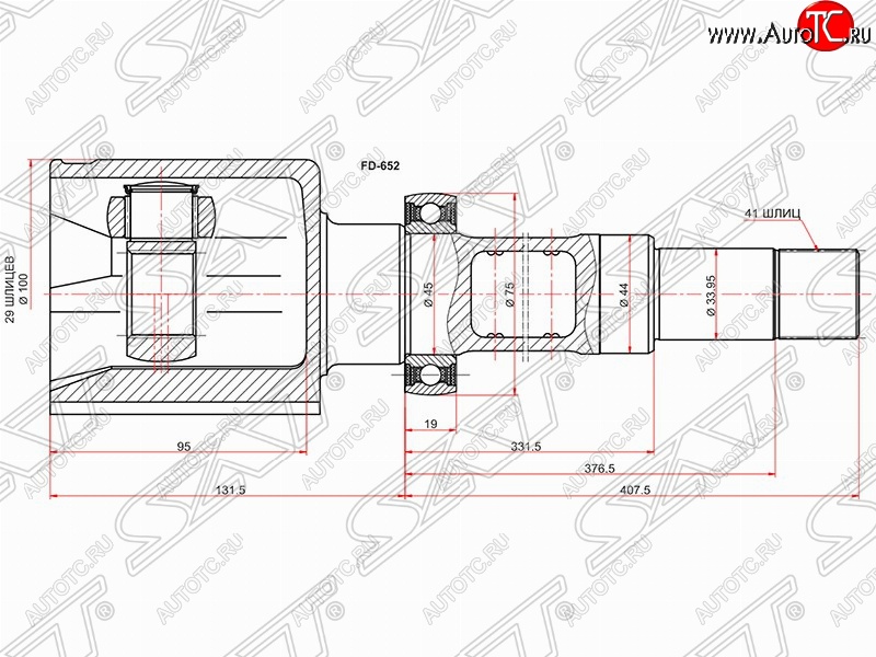 7 299 р. Правый шрус внутренний SAT (шлицы 29/41, сальник 44 мм, 2.2 TDCi 85PS) Ford Transit цельнометаллический фургон (2006-2014)  с доставкой в г. Воронеж