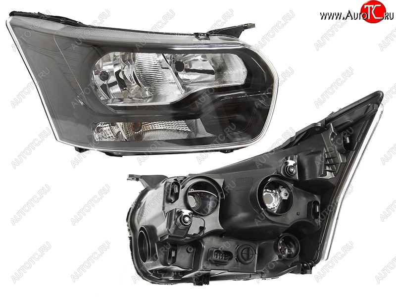 10 649 р. Правая фара SAT (чёрная) Ford Transit цельнометаллический фургон (2014-2022)  с доставкой в г. Воронеж