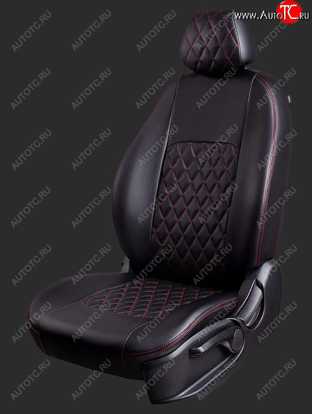 5 599 р. Чехлы для сидений Lord Autofashion Турин Ромб (экокожа, фургон 3 места)  Ford Transit (2014-2022) цельнометаллический фургон (Черный, вставка черная, строчка красная)  с доставкой в г. Воронеж